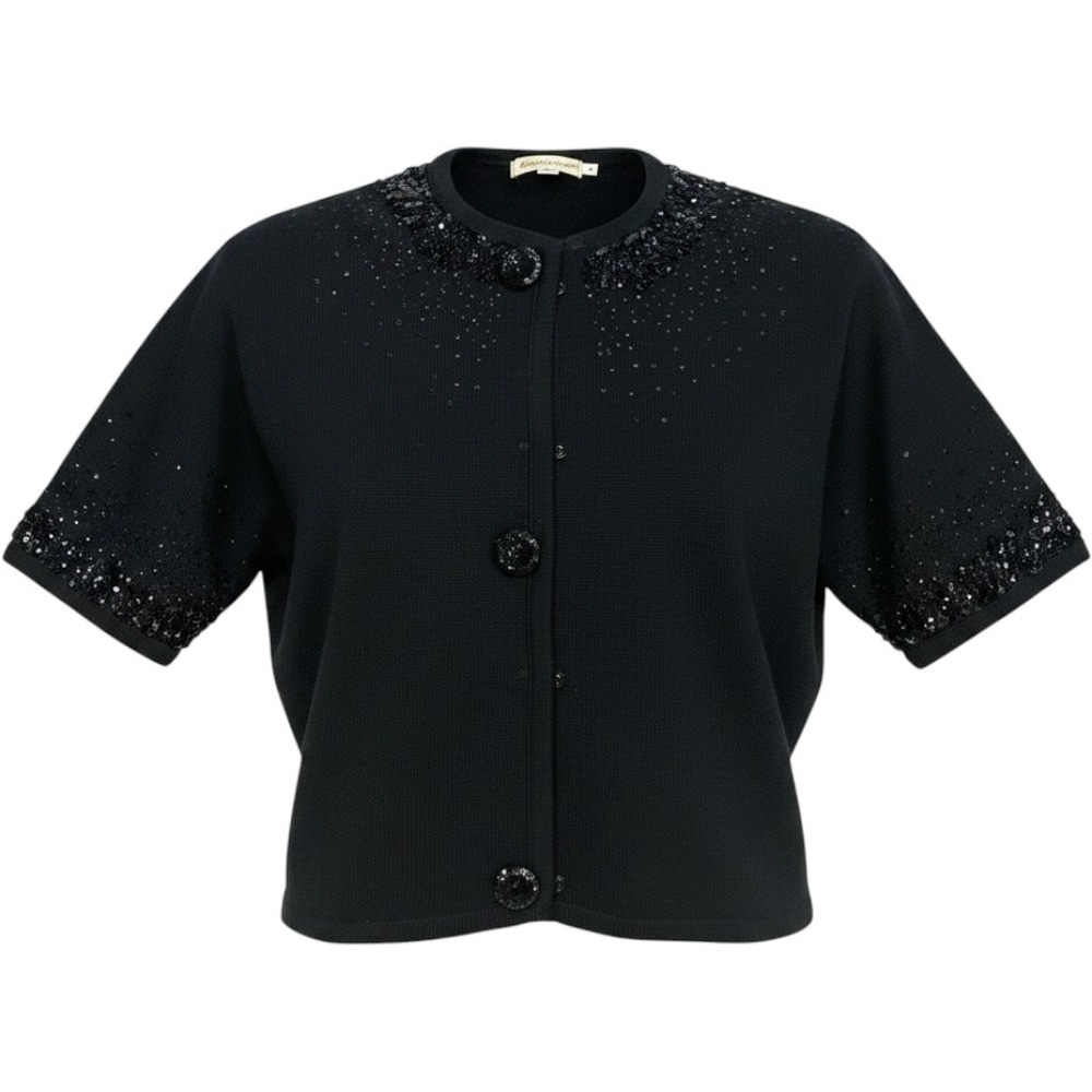 Vintage Cardigan Womens 10 Wool Sequin Retro Wedding Formal Short Sleeves
